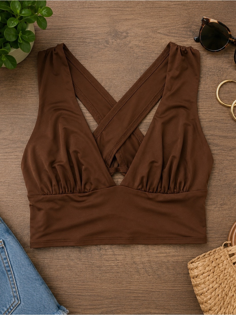 Urban Outfitters Brown Crisscross Back Bikini Top Swim Top Size S/P